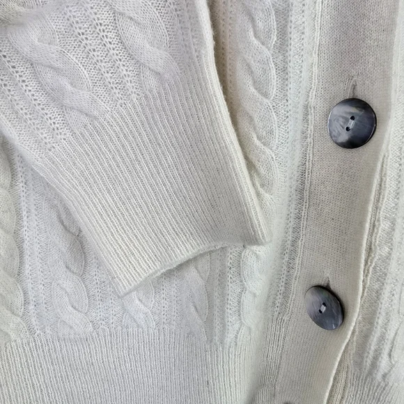 Crush Womens Cashmere Cream Ivory Cable Knit Soft Luxury Cardigan Sweater Top SM